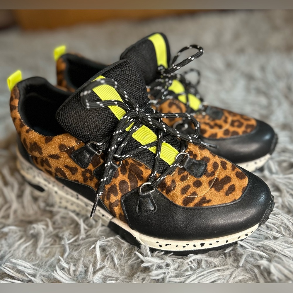 Madden Girl Fashion Leopard Print Sneakers with Neon Accents
